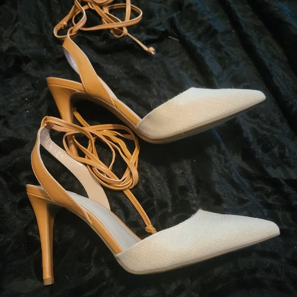 Mix No. 6 Tan and Brown Heels with Strappy Details - Picture 3 of 5